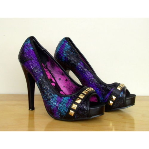 Iron Fist Shoes - Iron Fist Sequin Studded Open Toe Platform Heels